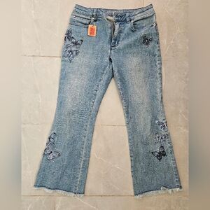 Michael Kors Light Blue Flare Jeans with Butterfly Detail